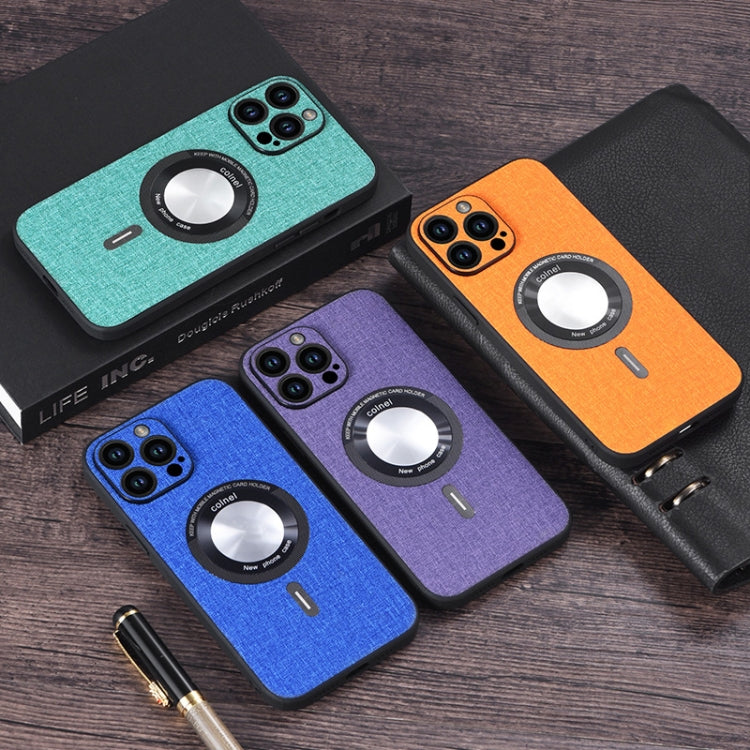 For iPhone 15 Cloth Texture MagSafe Magnetic PU Phone Case(Dark Blue) - iPhone 15 Cases by PMC TechLife | Online Shopping South Africa | PMC TechLife