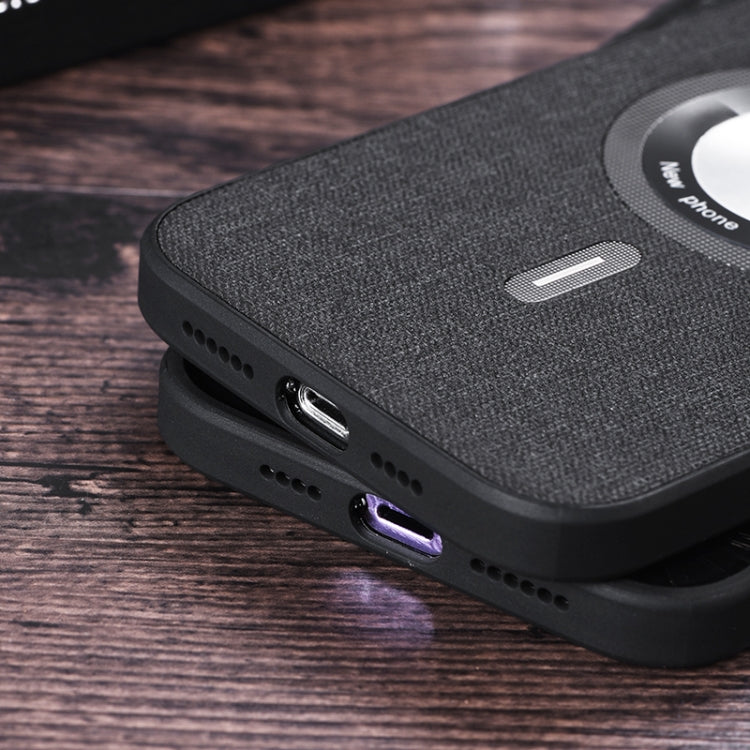 For iPhone 15 Plus Cloth Texture MagSafe Magnetic PU Phone Case(Black) - iPhone 15 Plus Cases by PMC TechLife | Online Shopping South Africa | PMC TechLife