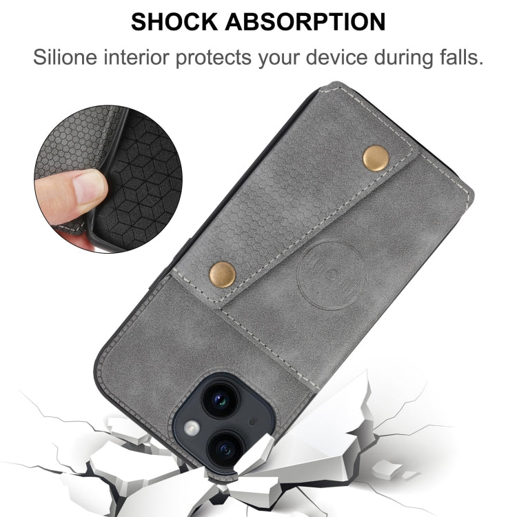 For iPhone 16 Pro Double Buckle Card Slots PU + TPU Phone Case(Brown) - iPhone 16 Pro Cases by PMC TechLife | Online Shopping South Africa | PMC TechLife | Buy Now Pay Later Mobicred