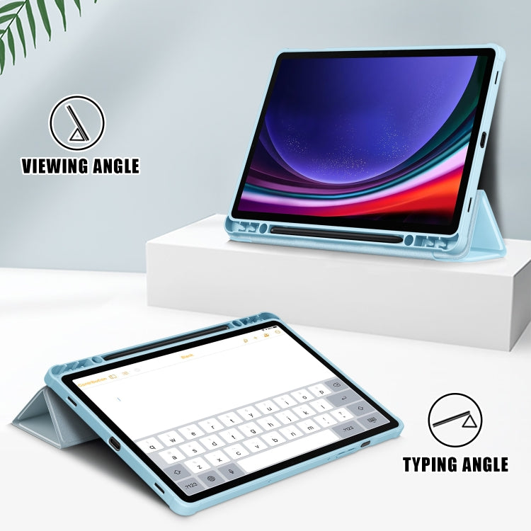 For Samsung Galaxy Tab S9 Acrylic 3-folding Smart Leather Tablet Case(Sky Blue) - free shipping - PMC Jewellery - Order now!