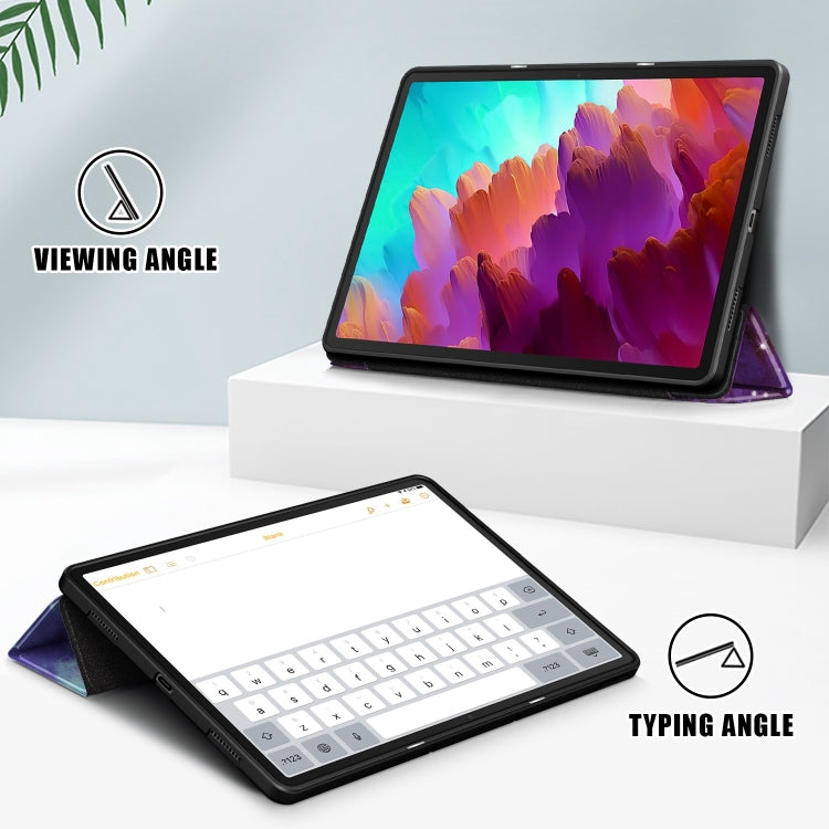 For Lenovo Tab P12 12.7 /P12 Pro 2nd Gen 3-folding Painted TPU Smart Leather Tablet Case(Milky Way) - Lenovo by PMC TechLife | Online Shopping South Africa | PMC TechLife | Buy Now Pay Later Mobicred