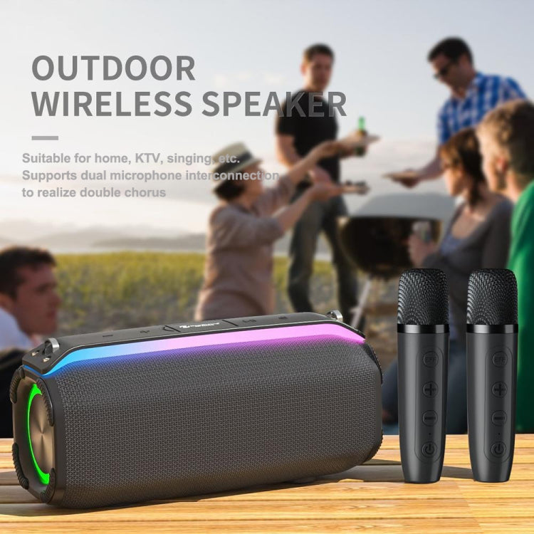 New RiXing NR8809 20W Outdoor Portable TWS Smart Wireless Bluetooth Speaker, Style:Dual Mic(Black) - free shipping - PMC Jewellery - Order now!