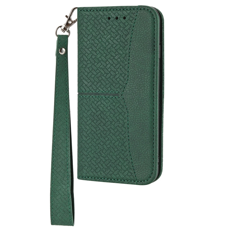 For iPhone 16 Woven Texture Stitching Magnetic Leather Phone Case(Green) - iPhone 16 Cases by PMC TechLife | Online Shopping South Africa | PMC TechLife | Buy Now Pay Later Mobicred