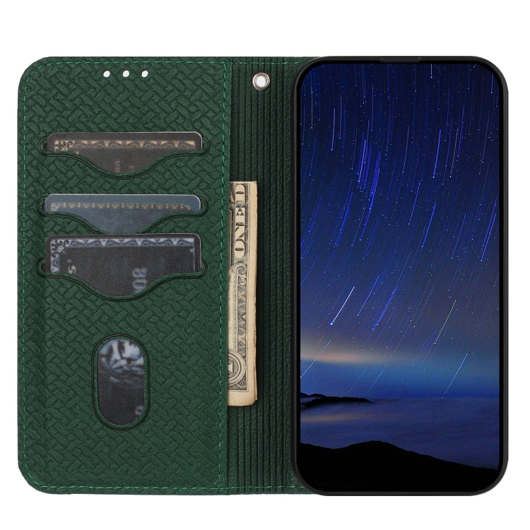For iPhone 16 Woven Texture Stitching Magnetic Leather Phone Case(Green) - iPhone 16 Cases by PMC TechLife | Online Shopping South Africa | PMC TechLife | Buy Now Pay Later Mobicred