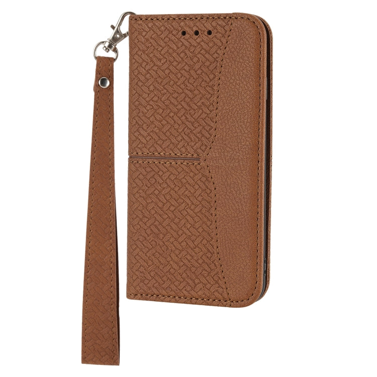 For iPhone 16e Woven Texture Stitching Magnetic Leather Phone Case(Brown) - iPhone 16e Cases by PMC TechLife | Online Shopping South Africa | PMC TechLife | Buy Now Pay Later Mobicred