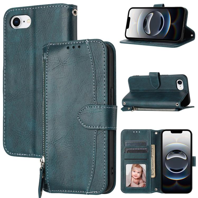 For iPhone 16e Oil Skin Zipper Wallet Leather Phone Case(Blue) - iPhone 16e Cases by PMC TechLife | Online Shopping South Africa | PMC TechLife | Buy Now Pay Later Mobicred