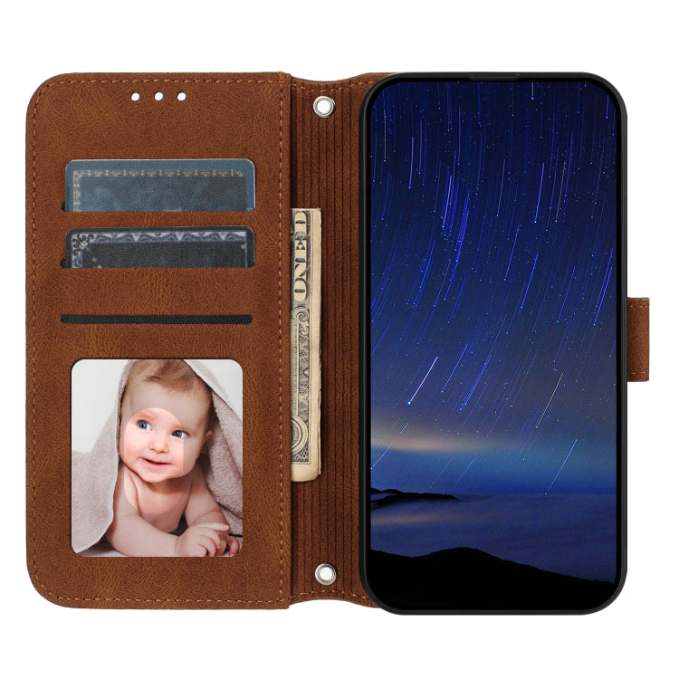 For iPhone 16e Embossed Stripes Skin Feel Leather Phone Case(Brown) - free shipping - PMC TechLife - Order now!