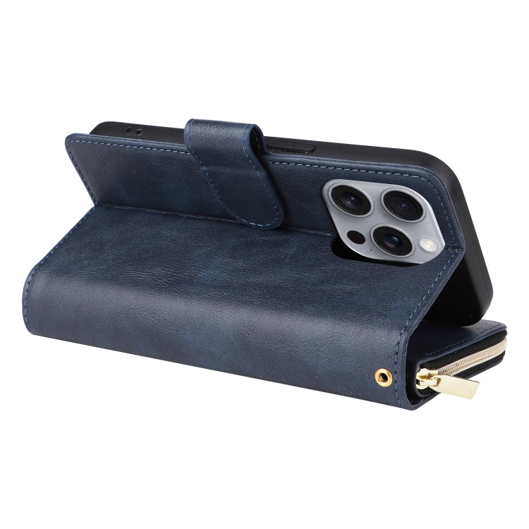 For iPhone 16 Pro Max 9 Card Slots Zipper Wallet Bag Leather Phone Case(Blue) - iPhone 16 Pro Max Cases by PMC TechLife | Online Shopping South Africa | PMC TechLife | Buy Now Pay Later Mobicred