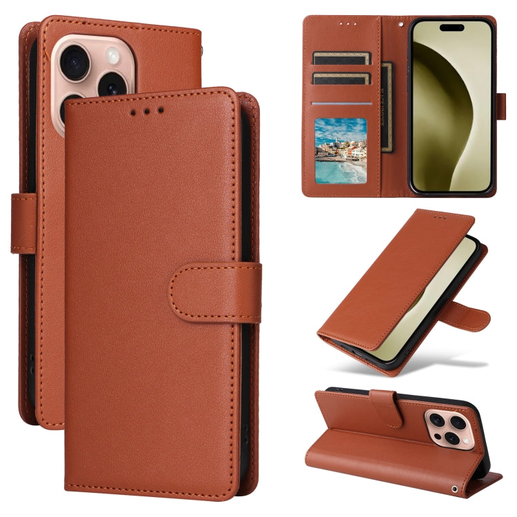 For iPhone 16 Pro Max Multifunctional Horizontal Flip Leather Phone Case with Three Card Slots(Brown) - iPhone 16 Pro Max Cases by PMC TechLife | Online Shopping South Africa | PMC TechLife | Buy Now Pay Later Mobicred