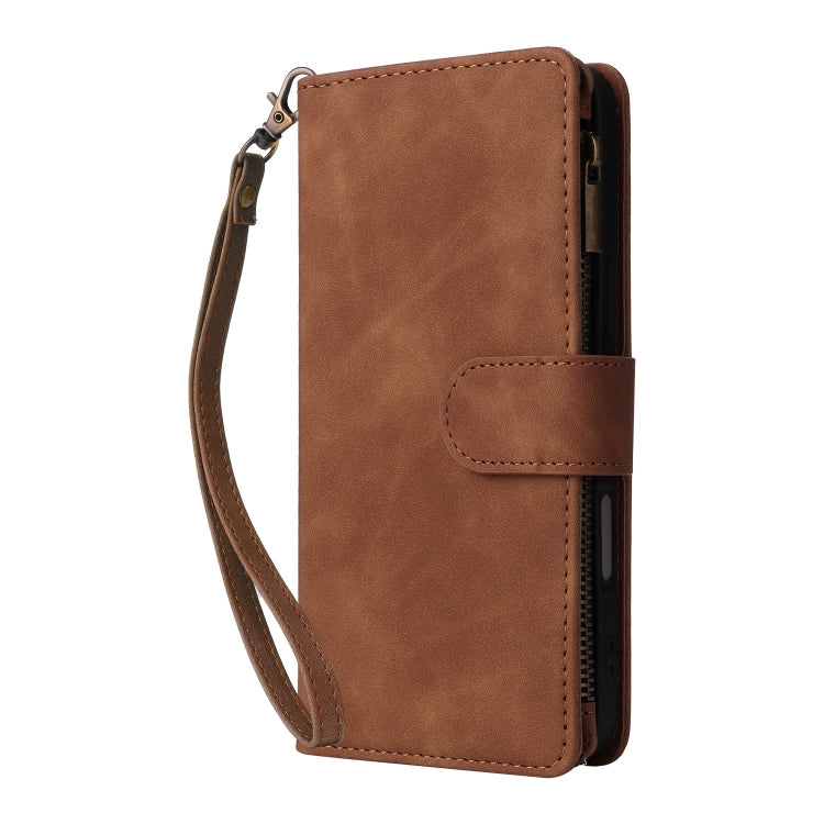 For iPhone 16 Crossbody Multi-card Slot Wallet Zipper Leather Phone Case(Brown) - iPhone 16 Cases by PMC TechLife | Online Shopping South Africa | PMC TechLife | Buy Now Pay Later Mobicred