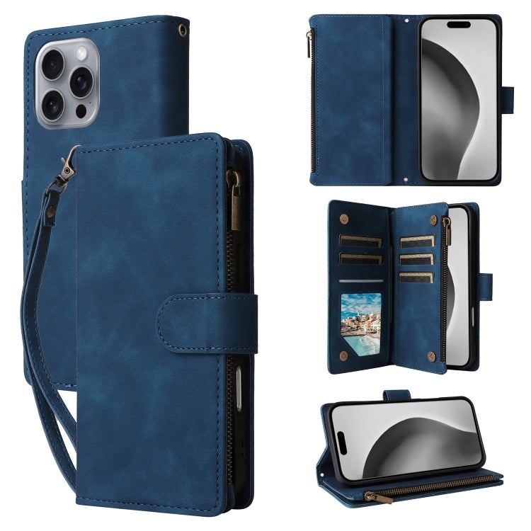For iPhone 16 Pro Crossbody Multi-card Slot Wallet Zipper Leather Phone Case(Dark Blue) - iPhone 16 Pro Cases by PMC TechLife | Online Shopping South Africa | PMC TechLife | Buy Now Pay Later Mobicred