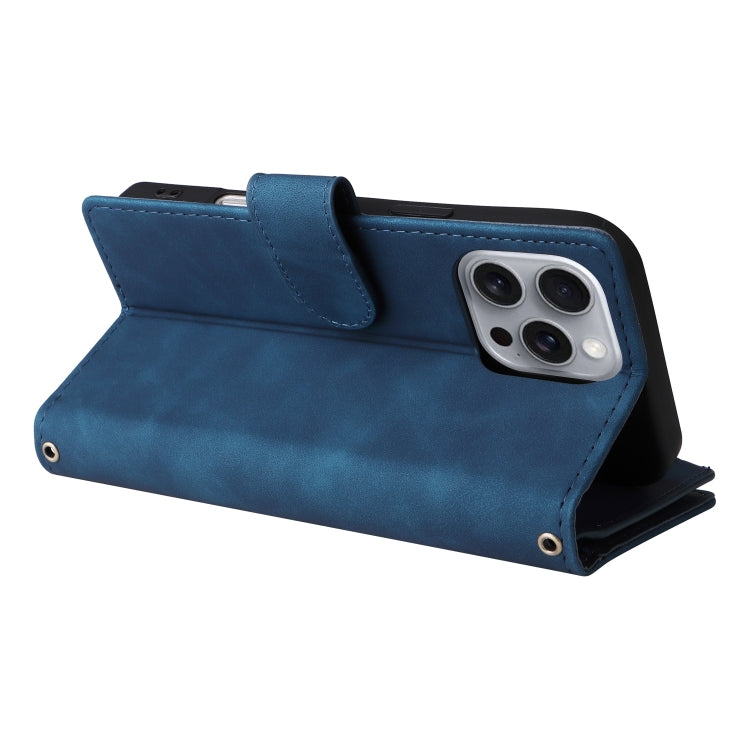 For iPhone 16 Pro Crossbody Multi-card Slot Wallet Zipper Leather Phone Case(Dark Blue) - iPhone 16 Pro Cases by PMC TechLife | Online Shopping South Africa | PMC TechLife | Buy Now Pay Later Mobicred