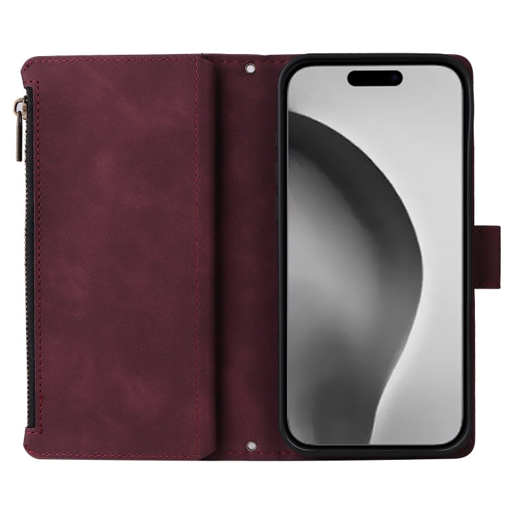 For iPhone 16 Pro Max Crossbody Multi-card Slot Wallet Zipper Leather Phone Case(Wine Red) - iPhone 16 Pro Max Cases by PMC TechLife | Online Shopping South Africa | PMC TechLife | Buy Now Pay Later Mobicred