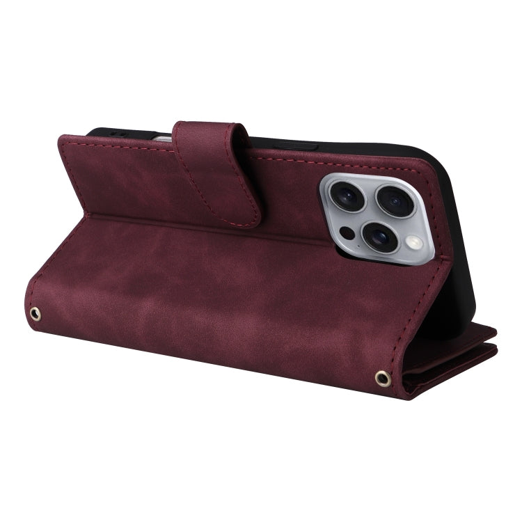 For iPhone 16 Pro Max Crossbody Multi-card Slot Wallet Zipper Leather Phone Case(Wine Red) - iPhone 16 Pro Max Cases by PMC TechLife | Online Shopping South Africa | PMC TechLife | Buy Now Pay Later Mobicred