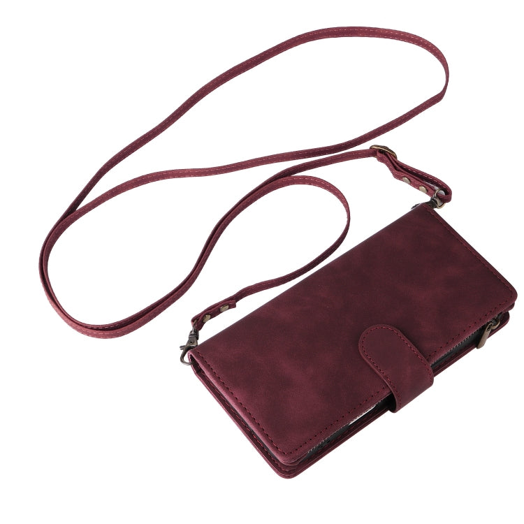 For iPhone 16 Pro Max Crossbody Multi-card Slot Wallet Zipper Leather Phone Case(Wine Red) - iPhone 16 Pro Max Cases by PMC TechLife | Online Shopping South Africa | PMC TechLife | Buy Now Pay Later Mobicred