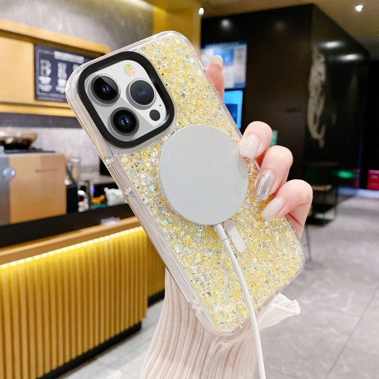 For iPhone 15 Gold Armor MagSafe Glitter Epoxy Phone Case(Yellow) - iPhone 15 Cases by PMC TechLife | Online Shopping South Africa | PMC TechLife