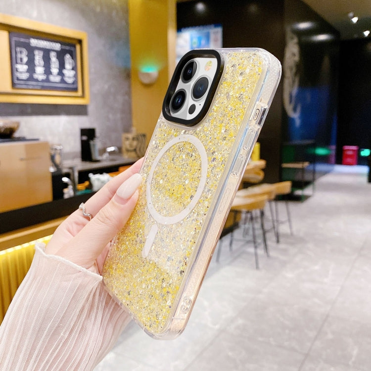 For iPhone 15 Gold Armor MagSafe Glitter Epoxy Phone Case(Yellow) - iPhone 15 Cases by PMC TechLife | Online Shopping South Africa | PMC TechLife