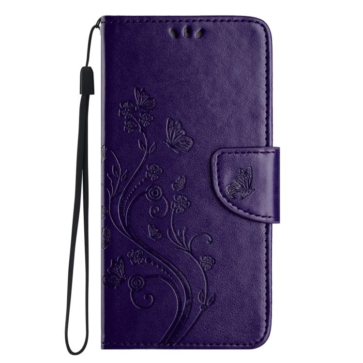 For iPhone 16e Butterfly Flower Pattern Flip Leather Phone Case(Dark Purple) - iPhone 16e Cases by PMC TechLife | Online Shopping South Africa | PMC TechLife | Buy Now Pay Later Mobicred