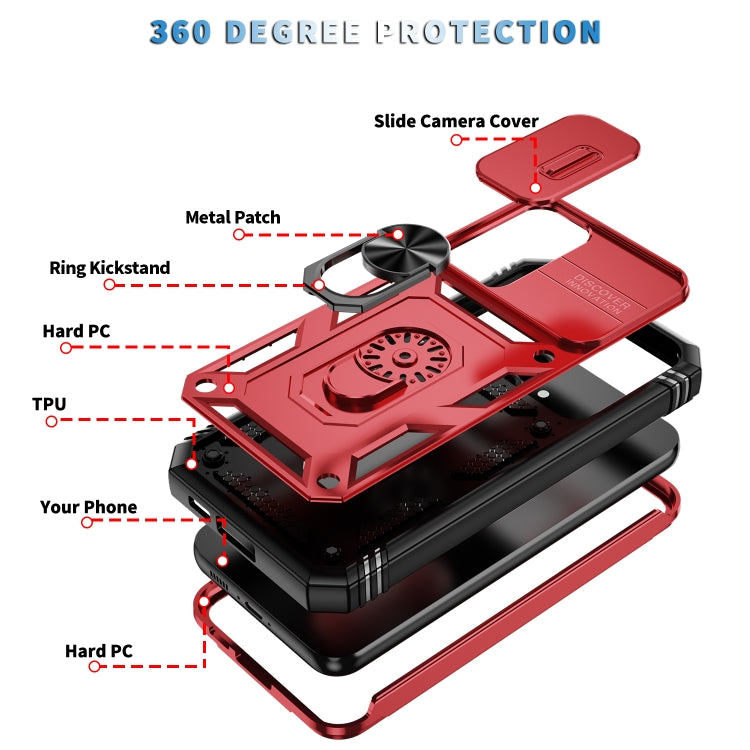 For Samsung Galaxy S23 FE 5G Sliding Camshield TPU + PC Phone Case with Holder(Red+Black) - Galaxy S23 FE 5G Cases by PMC TechLife | Online Shopping South Africa | PMC TechLife