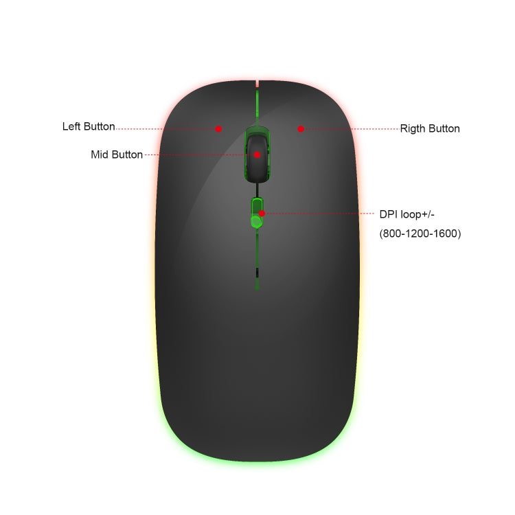 HXSJ M40 2.4GHZ 800,1200,1600dpi Third Gear Adjustment Colorful Wireless Mouse USB Rechargeable(Black) - free shipping - PMC TechLife - Order now!