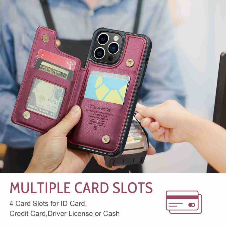 For iPhone 15 Pro Max CaseMe C22 Card Slots Holder RFID Anti-theft Phone Case(Wine Red) - free shipping - PMC Jewellery - Order now!