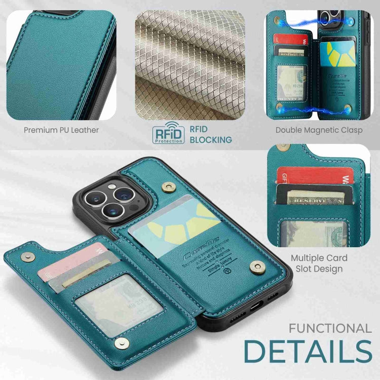 For iPhone 15 Pro CaseMe C22 Card Slots Holder RFID Anti-theft Phone Case(Blue Green) - free shipping - PMC Jewellery - Order now!