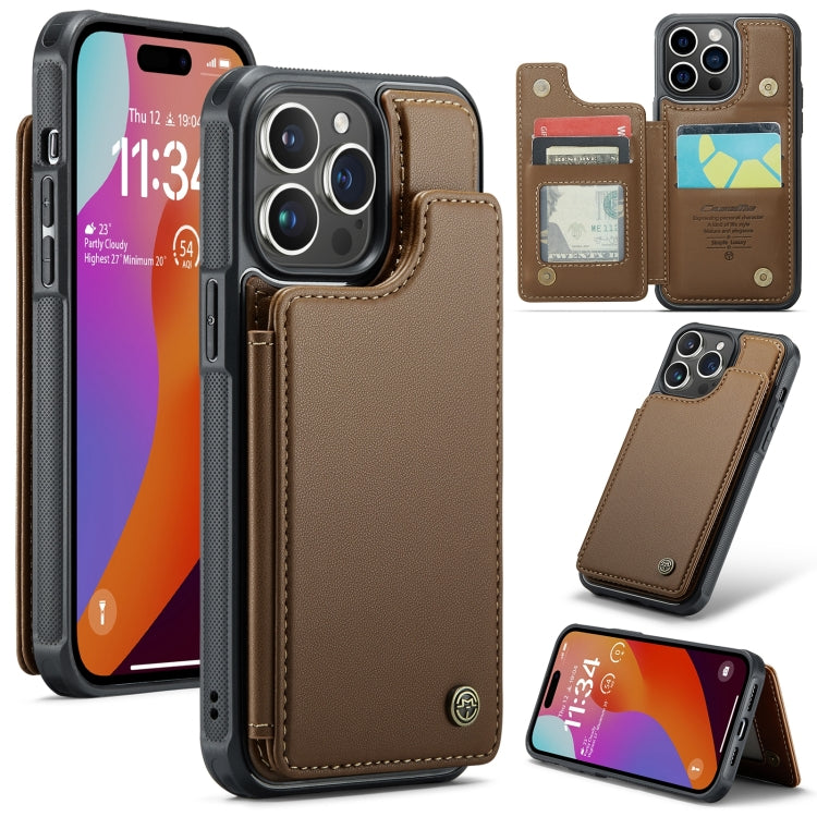 For iPhone 15 Pro CaseMe C22 Card Slots Holder RFID Anti-theft Phone Case(Brown) - free shipping - PMC Jewellery - Order now!
