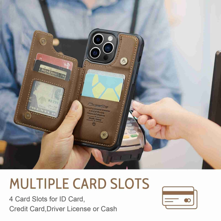 For iPhone 15 Pro CaseMe C22 Card Slots Holder RFID Anti-theft Phone Case(Brown) - free shipping - PMC Jewellery - Order now!