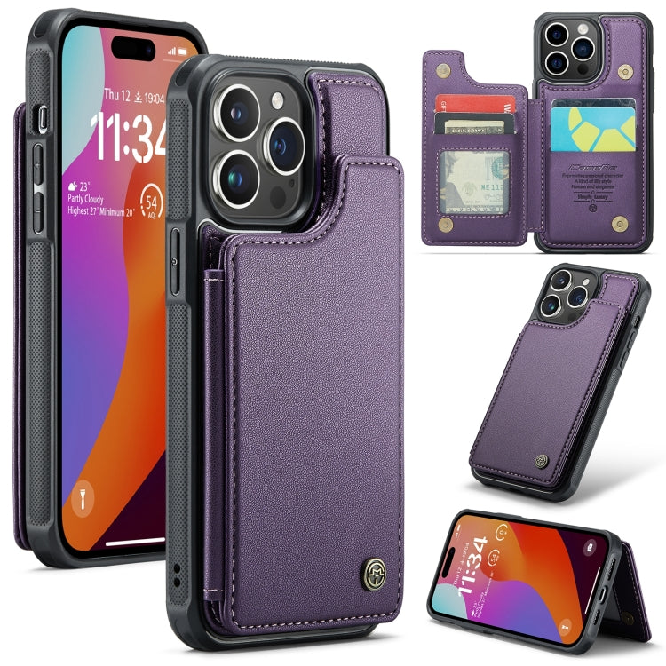 For iPhone 15 Pro CaseMe C22 Card Slots Holder RFID Anti-theft Phone Case(Purple) - free shipping - PMC Jewellery - Order now!