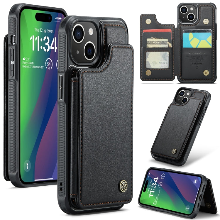 For iPhone 15 CaseMe C22 Card Slots Holder RFID Anti-theft Phone Case(Black) - free shipping - PMC Jewellery - Order now!