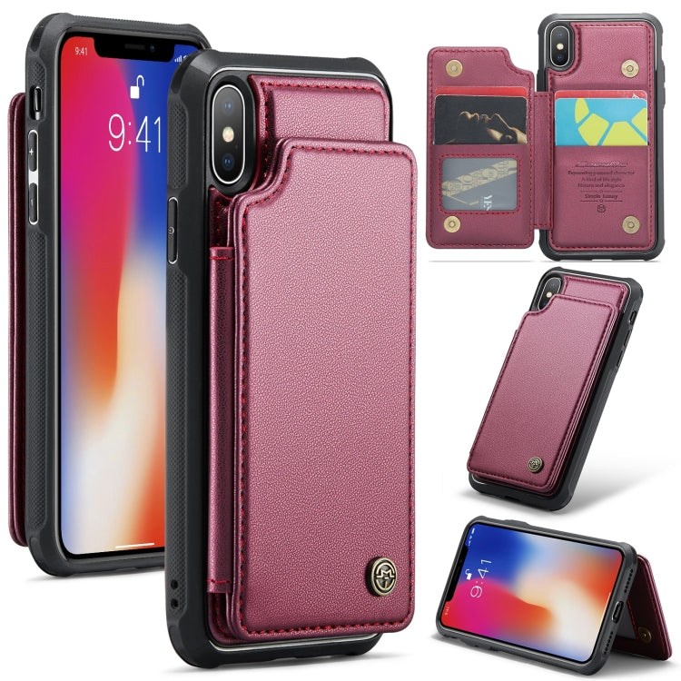 For iPhone XS / X CaseMe C22 Card Slots Holder RFID Anti-theft Phone Case(Wine Red) - free shipping - PMC Jewellery - Order now!