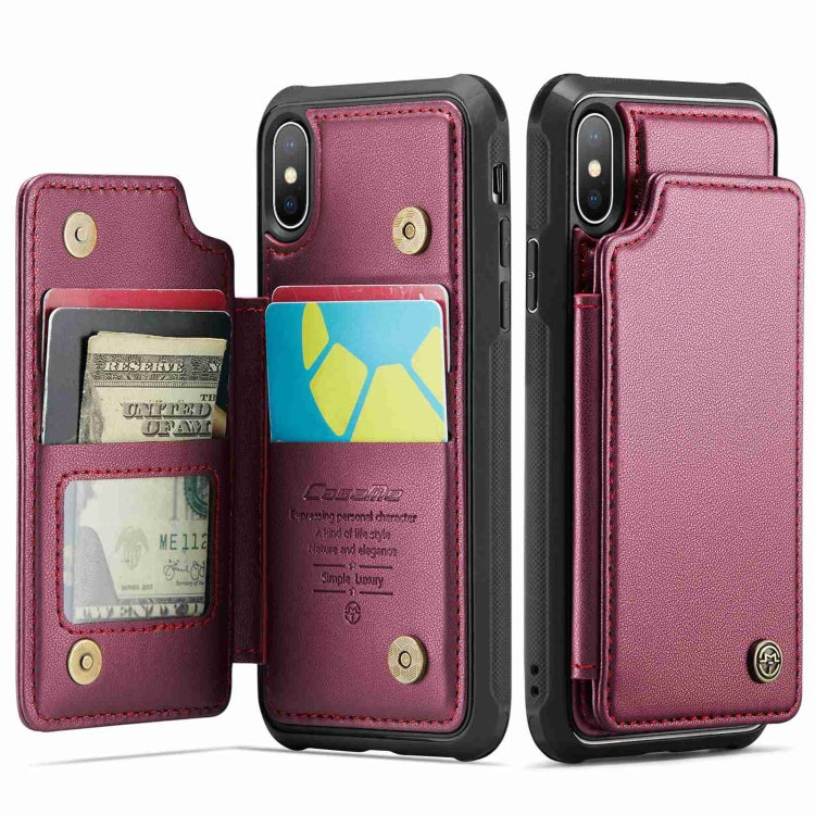 For iPhone XS / X CaseMe C22 Card Slots Holder RFID Anti-theft Phone Case(Wine Red) - free shipping - PMC Jewellery - Order now!