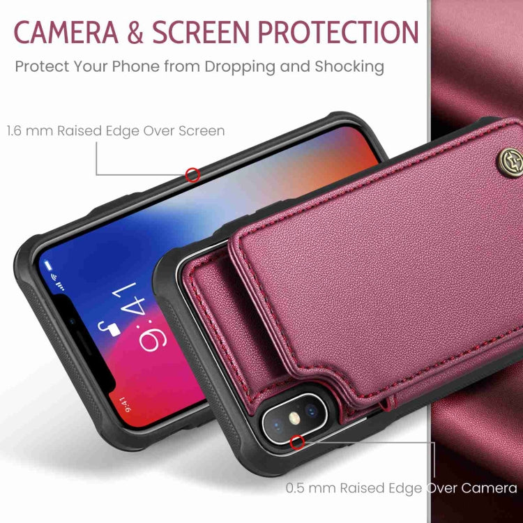 For iPhone XS / X CaseMe C22 Card Slots Holder RFID Anti-theft Phone Case(Wine Red) - free shipping - PMC Jewellery - Order now!