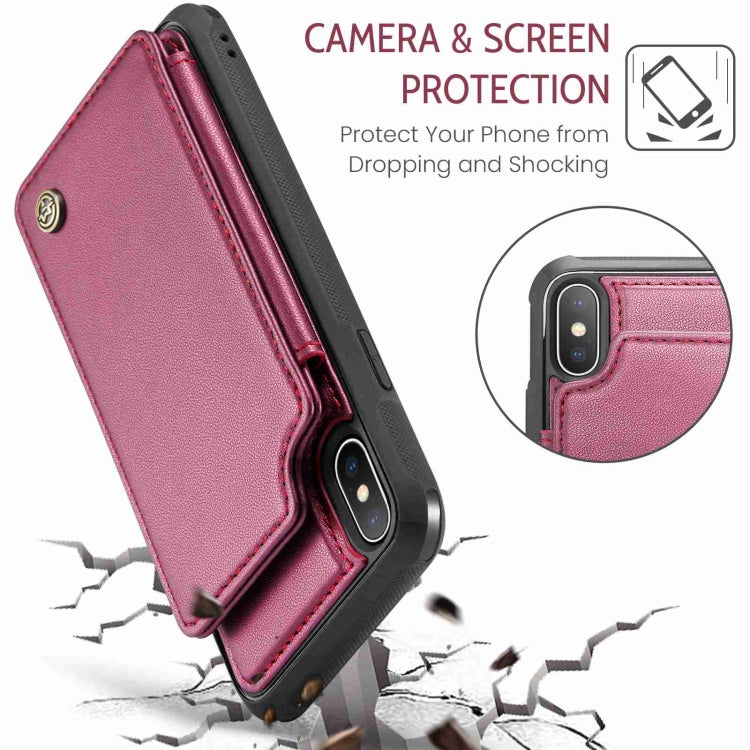 For iPhone XS / X CaseMe C22 Card Slots Holder RFID Anti-theft Phone Case(Wine Red) - free shipping - PMC Jewellery - Order now!