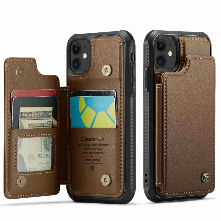 For iPhone 11 CaseMe C22 Card Slots Holder RFID Anti-theft Phone Case(Brown) - free shipping - PMC Jewellery - Order now!