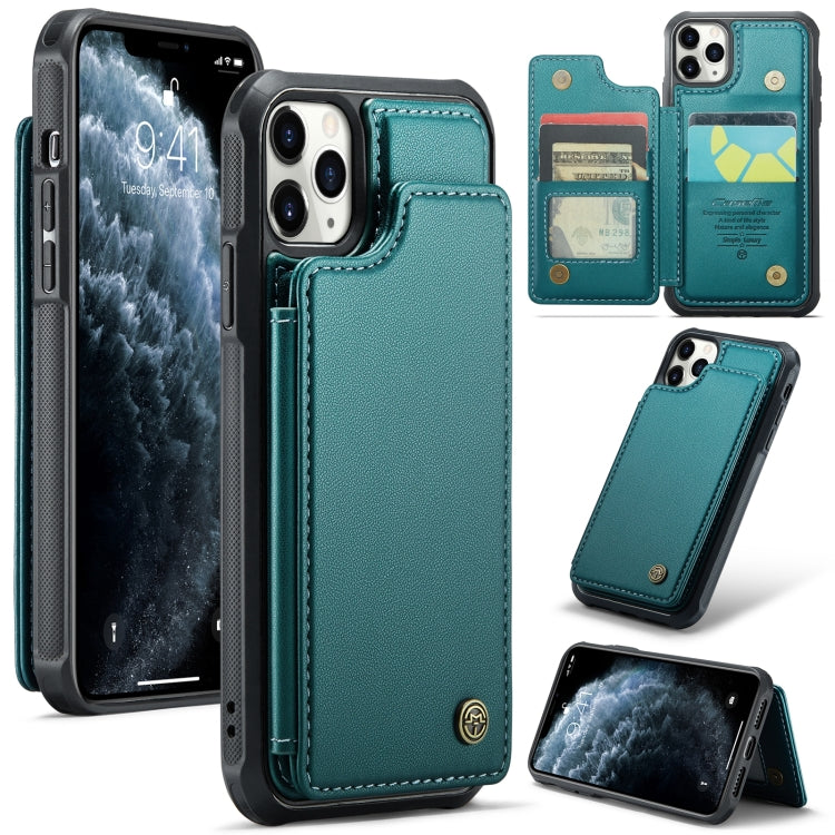 For iPhone 11 Pro CaseMe C22 Card Slots Holder RFID Anti-theft Phone Case(Blue Green) - free shipping - PMC Jewellery - Order now!