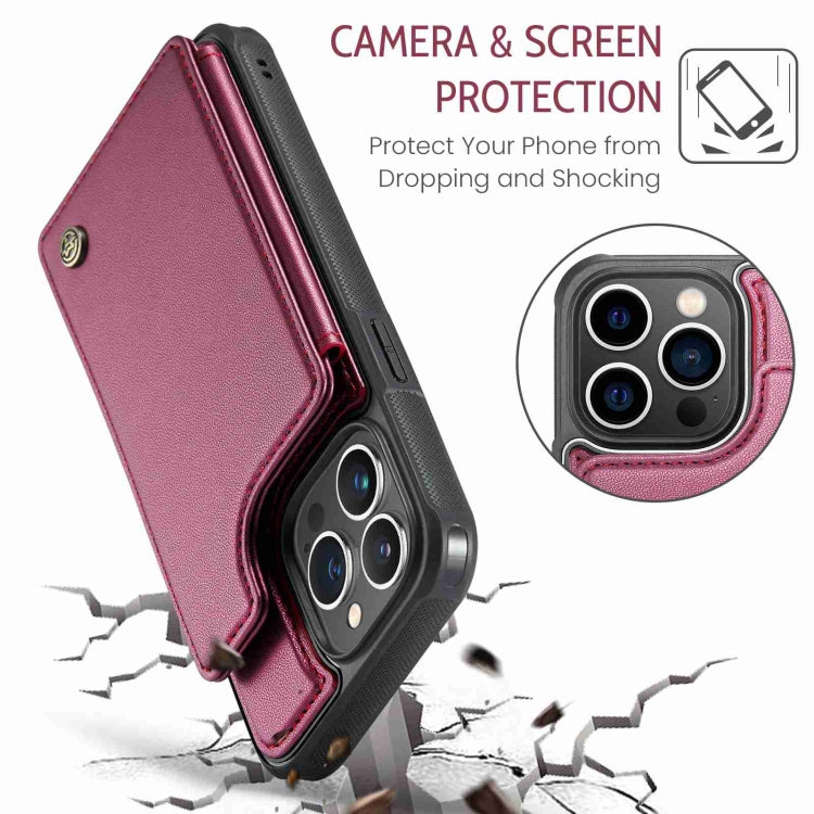 For iPhone 13 Pro CaseMe C22 Card Slots Holder RFID Anti-theft Phone Case(Wine Red) - free shipping - PMC Jewellery - Order now!