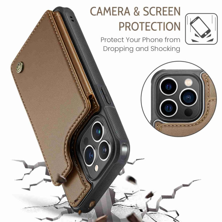 For iPhone 13 Pro CaseMe C22 Card Slots Holder RFID Anti-theft Phone Case(Brown) - free shipping - PMC Jewellery - Order now!