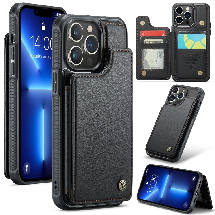 For iPhone 13 Pro CaseMe C22 Card Slots Holder RFID Anti-theft Phone Case(Black) - free shipping - PMC Jewellery - Order now!
