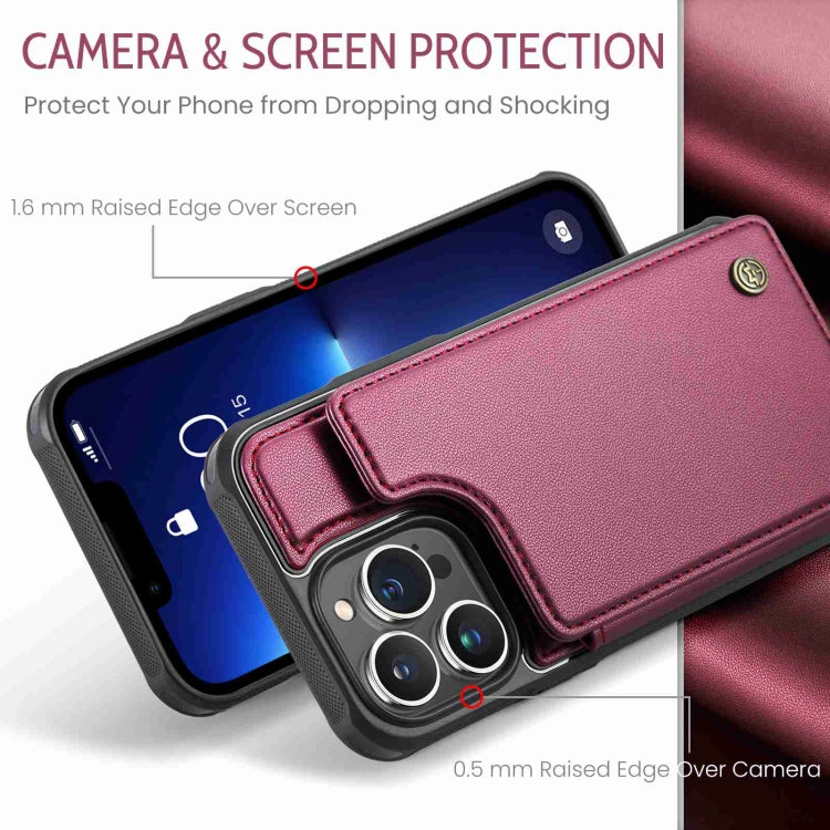 For iPhone 13 Pro Max CaseMe C22 Card Slots Holder RFID Anti-theft Phone Case(Wine Red) - free shipping - PMC Jewellery - Order now!