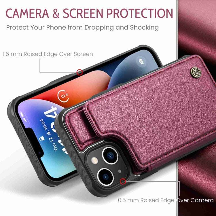 For iPhone 14 CaseMe C22 Card Slots Holder RFID Anti-theft Phone Case(Wine Red) - iPhone 14 Cases by CaseMe | Online Shopping South Africa | PMC Jewellery | Buy Now Pay Later Mobicred