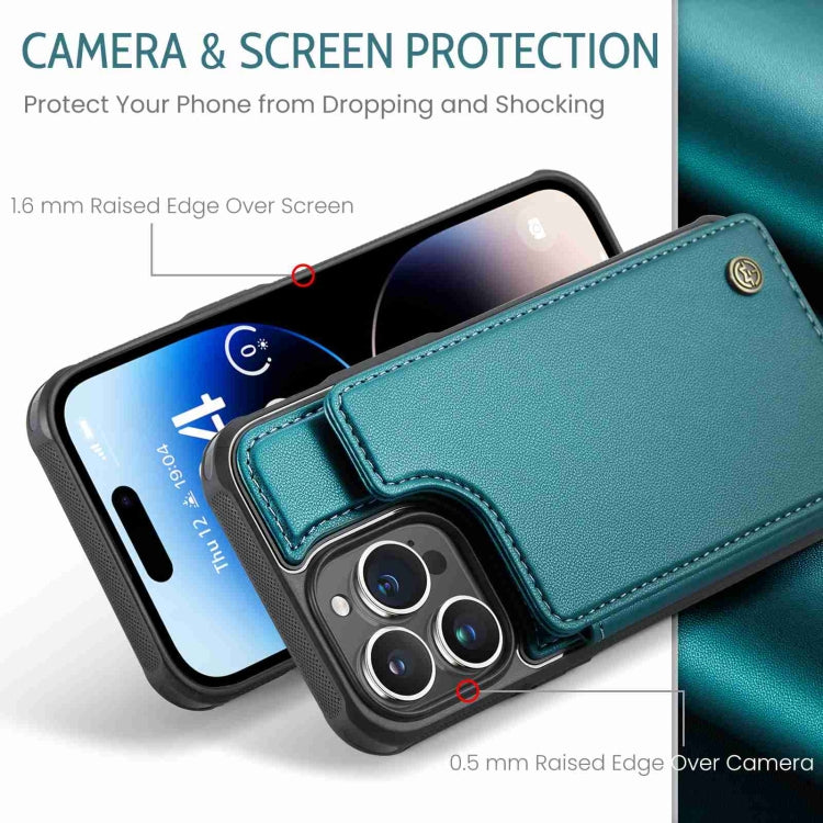 For iPhone 14 Pro Max CaseMe C22 Card Slots Holder RFID Anti-theft Phone Case(Blue Green) - free shipping - PMC Jewellery - Order now!
