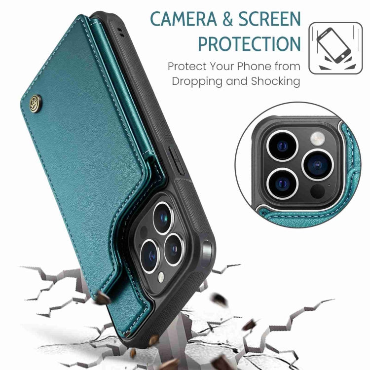 For iPhone 14 Pro Max CaseMe C22 Card Slots Holder RFID Anti-theft Phone Case(Blue Green) - free shipping - PMC Jewellery - Order now!