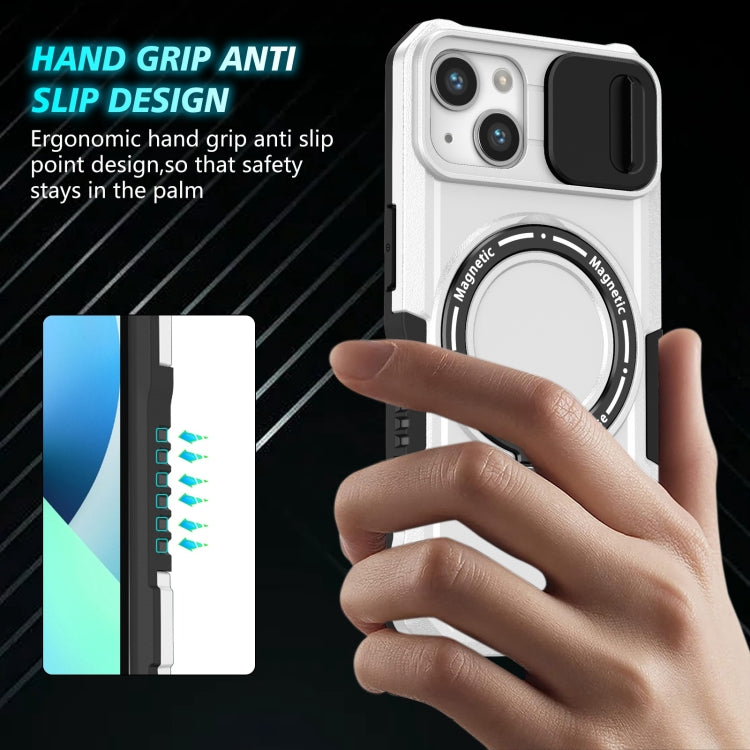 For iPhone 13 Sliding Camshield Magsafe Holder TPU Hybrid PC Phone Case(Black White) - iPhone 13 Cases by PMC TechLife | Online Shopping South Africa | PMC TechLife