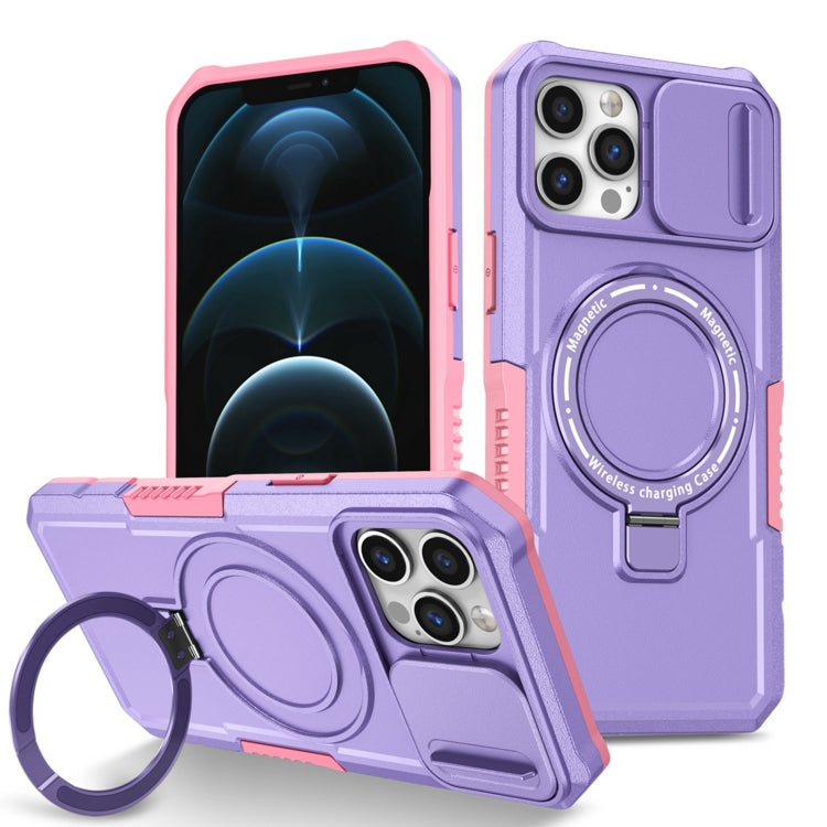 For iPhone 12 Pro Max Sliding Camshield Magsafe Holder TPU Hybrid PC Phone Case(Pink Purple) - iPhone 12 Pro Max Cases by PMC TechLife | Online Shopping South Africa | PMC TechLife