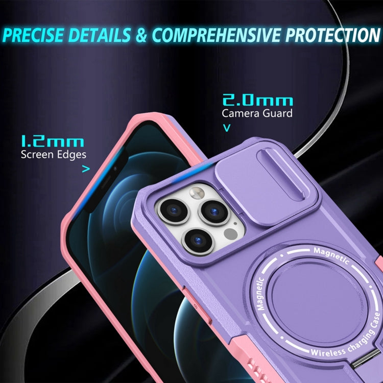 For iPhone 12 Pro Max Sliding Camshield Magsafe Holder TPU Hybrid PC Phone Case(Pink Purple) - iPhone 12 Pro Max Cases by PMC TechLife | Online Shopping South Africa | PMC TechLife