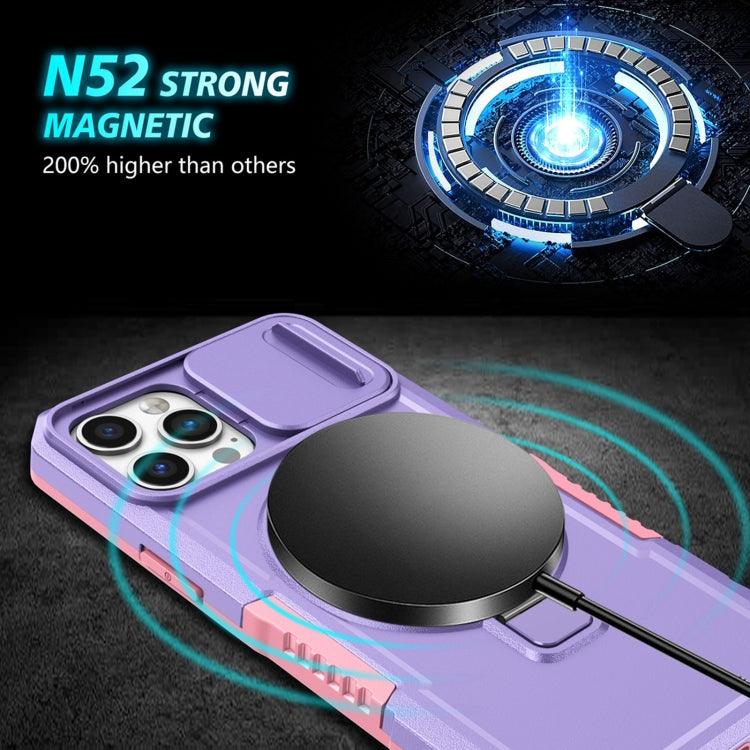 For iPhone 12 Pro Max Sliding Camshield Magsafe Holder TPU Hybrid PC Phone Case(Pink Purple) - iPhone 12 Pro Max Cases by PMC TechLife | Online Shopping South Africa | PMC TechLife