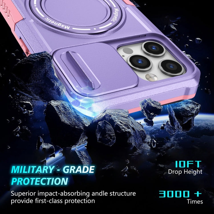 For iPhone 12 Pro Max Sliding Camshield Magsafe Holder TPU Hybrid PC Phone Case(Pink Purple) - iPhone 12 Pro Max Cases by PMC TechLife | Online Shopping South Africa | PMC TechLife