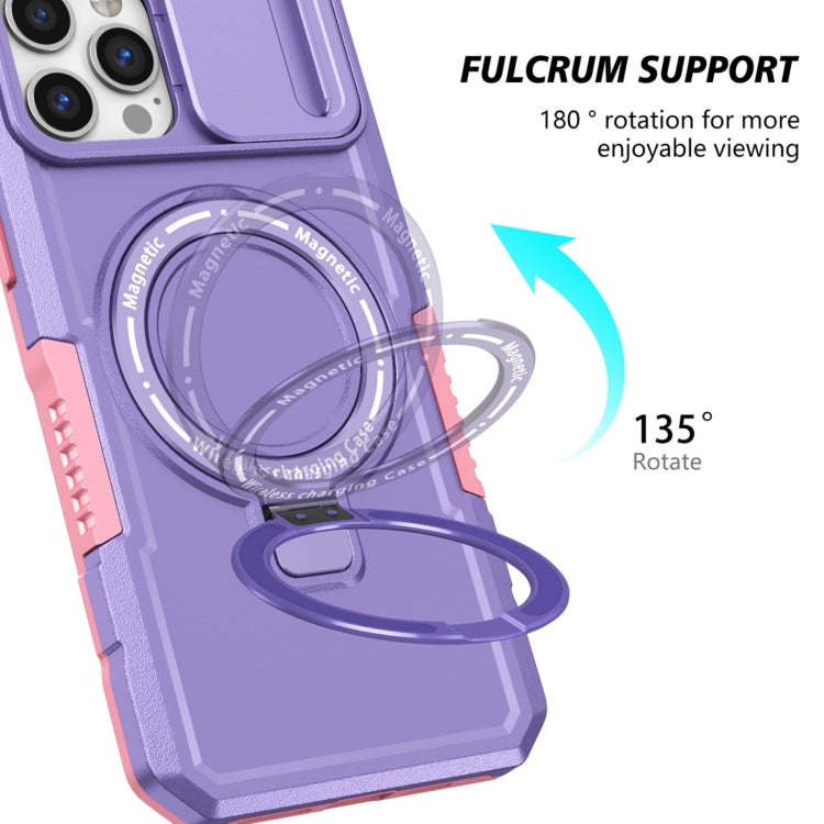 For iPhone 12 Pro Max Sliding Camshield Magsafe Holder TPU Hybrid PC Phone Case(Pink Purple) - iPhone 12 Pro Max Cases by PMC TechLife | Online Shopping South Africa | PMC TechLife