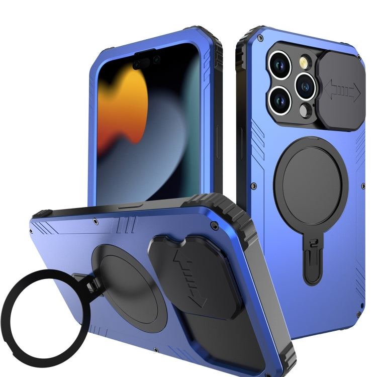 For iPhone 15 Pro Max Camera Shield MagSafe Holder Life Waterproof Phone Case(Blue) - iPhone 15 Pro Max Cases by PMC TechLife | Online Shopping South Africa | PMC TechLife